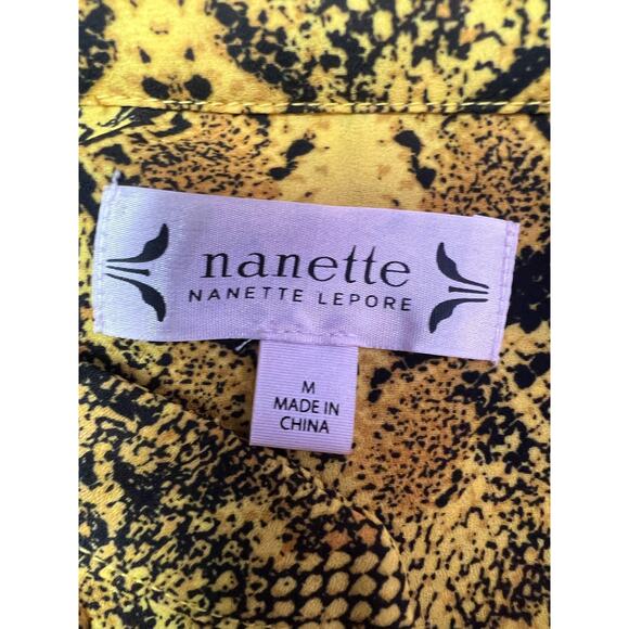 Snake Skin Print Blouse Button Down Mob Wife Yellow Gold Nanette Lepore - Picture 3 of 4